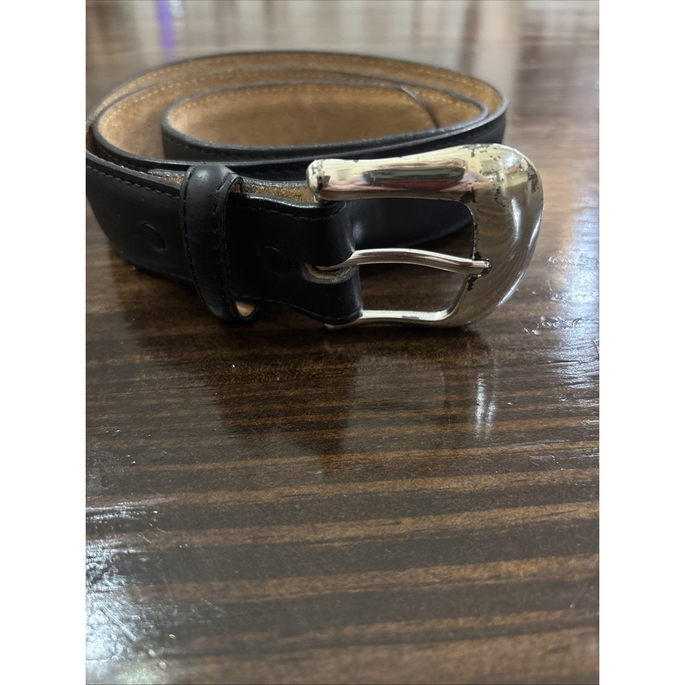 1996 Tony Lama Longhorn Black Leather Belt 0203L Men Silver Buckle Sz 32 Cowboy